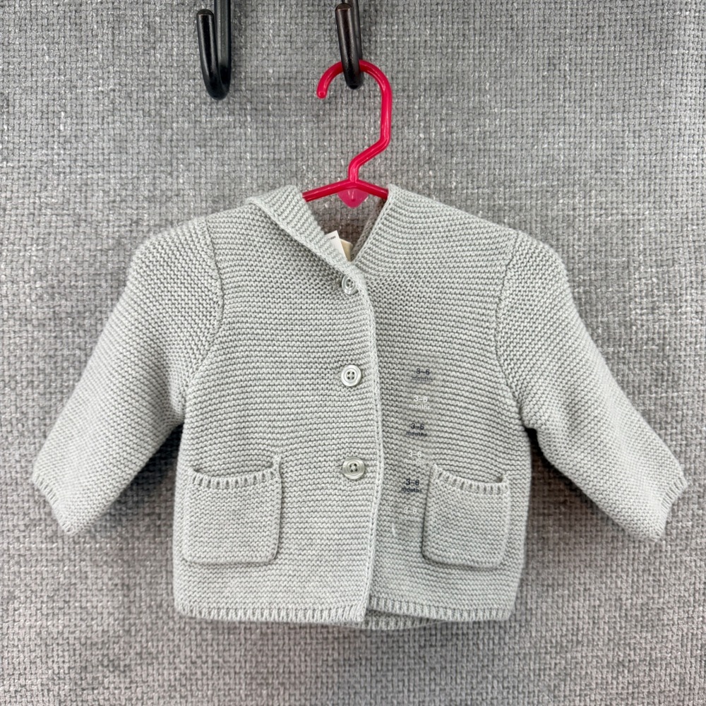 Baby Gap First Favorites Bear Ear Hooded Cardigan Gray Knit Sweater 3-6 Months